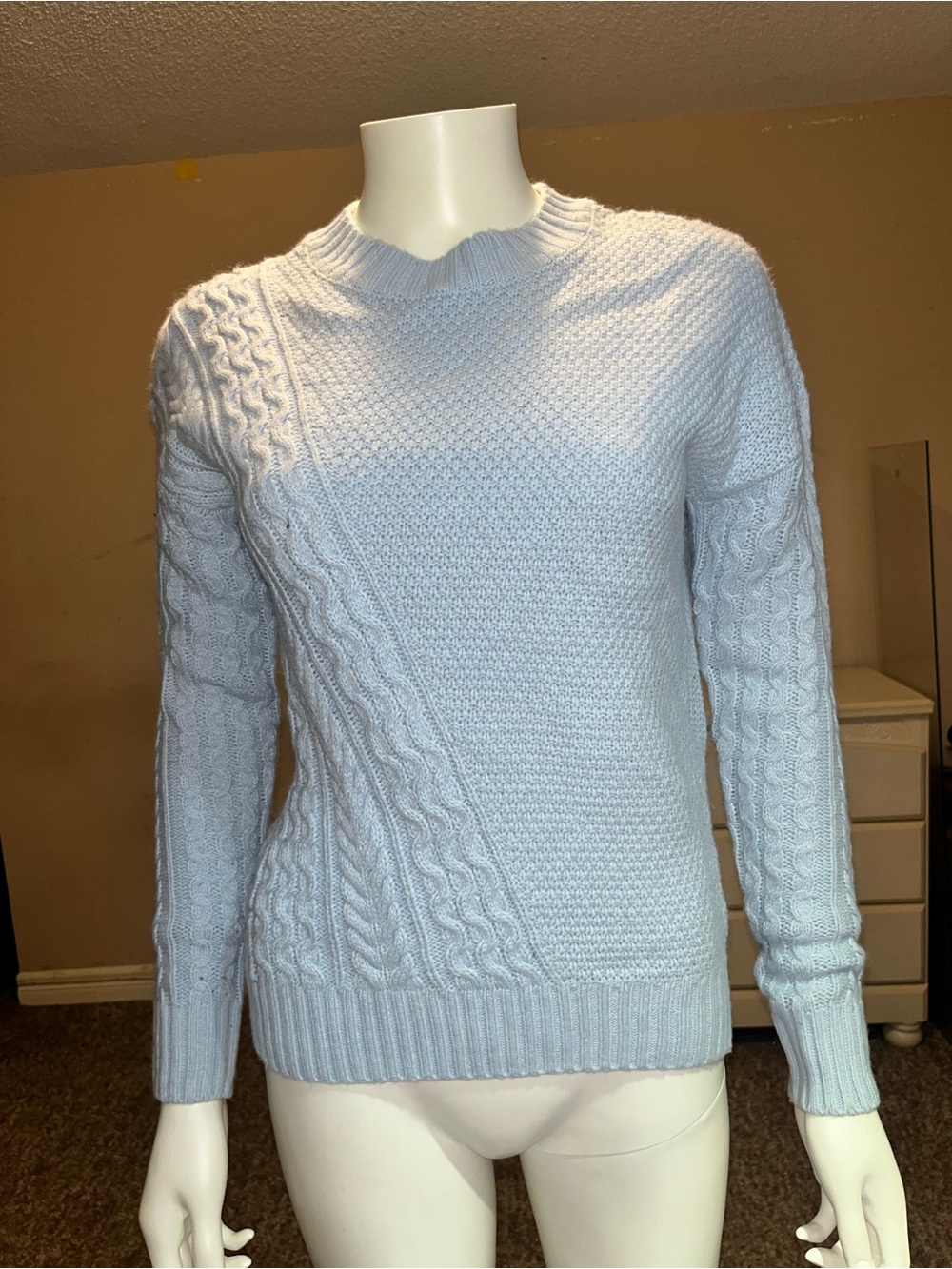 Joe Fresh Pale Blue Cable Knit Crewneck Sweater
